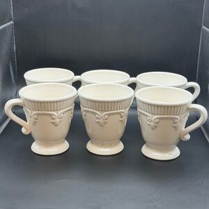 Vtg Macy's The Cellar French Style Fleur Victorian White Coffee Cup Mug Set Of 6